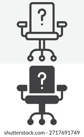 Office chair with question mark different style icon set. Line, outline and solid vector icon sign and symbol with editable stroke. Chair icon for vacancy, interview and decision icon.