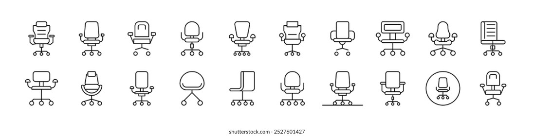 Office Chair Related Icon Set. Editable Stroke. Suitable for Web Sites, Books, Cards, Apps 