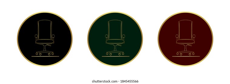 Office chair round button in gold edging. Raise icon.