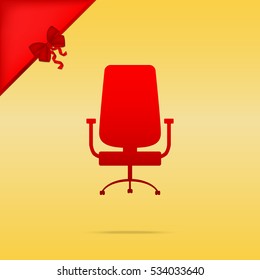 Office chair sign. Christmas design red icon on gold background.