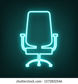 Office chair sign. Cyan neon icon in the dark. Bluring. Luminescence. Illustration.