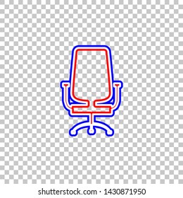 Office chair sign. Red, white and contour icon at transparent background. Illustration.