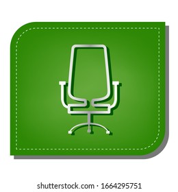 Office chair sign. Silver gradient line icon with dark green shadow at ecological patched green leaf. Illustration.