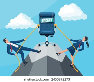 Office Chair Sign Vacancy. Man and Woman with Rope Against Each Other. Hiring and Recruiting. Human Resources Management Searching Professional Staff Work. Found Right Resume. Flat Vector Illustration