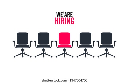 office chair, a sign vacant and inscription we're hiring with icons on background. Vector illustration. - Vector