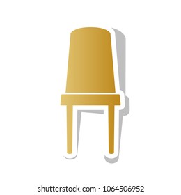 Office chair sign. Vector. Golden gradient icon with white contour and rotated gray shadow at white background.