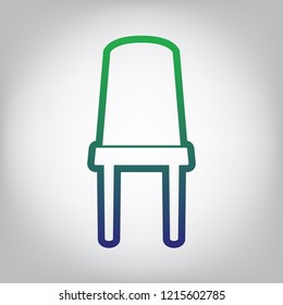Office chair sign. Vector. Green to blue gradient contour icon at grayish background with light in center.