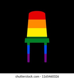 Office chair sign. Vector. Icon with colors of LGBT flag at black background.