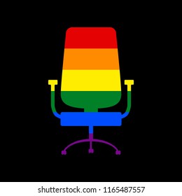 Office chair sign. Vector. Icon with colors of LGBT flag at black background.