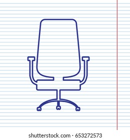Office chair sign. Vector. Navy line icon on notebook paper as background with red line for field.