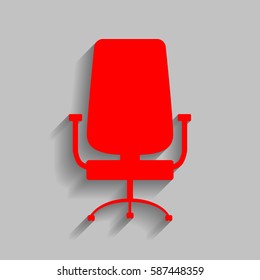 Office chair sign. Vector. Red icon with soft shadow on gray background.