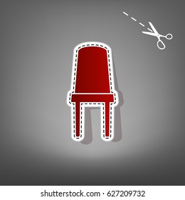 Office chair sign. Vector. Red icon with for applique from paper with shadow on gray background with scissors.