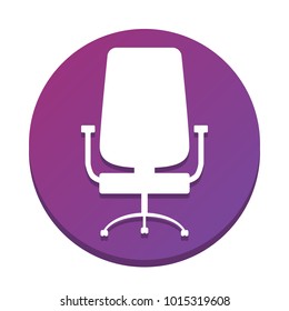 Office chair sign. Vector. White icon with flat shadow on purpureus circle at white background. Isolated.