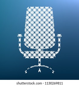 Office chair sign. Vector. White textured icon at lapis lazuli gradient background.