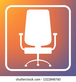 Office chair sign. Vector. White icon on transparent button at orange-violet gradient background.