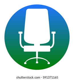 Office chair sign. Vector. White icon in bluish circle on white background. Isolated.