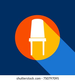 Office chair sign. Vector. White icon on tangelo circle with infinite shadow of light at cool black background. Selective yellow and bright navy blue are produced.