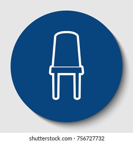 Office chair sign. Vector. White contour icon in dark cerulean circle at white background. Isolated.