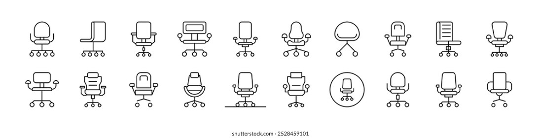 Office Chair Simple Isolated Line Icons Collection. Editable Stroke. Suitable for Web Sites, Books, Cards, Apps