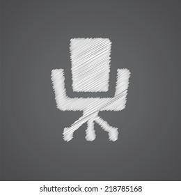 Office Chair Sketch Logo Doodle Icon Isolated On Dark Background 