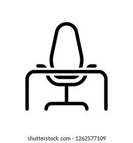 Office Chair And Table, Outline Linear Icon. Black Icon On White Background