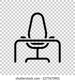 Office Chair And Table, Outline Linear Icon. Black Symbol On Transparent Background