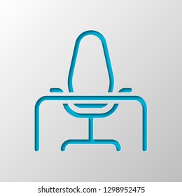 Office Chair And Table, Outline Linear Icon. Paper Design. Cutted Symbol With Shadow