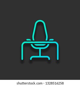 Office chair and table, outline linear icon. Colorful logo concept with soft shadow on dark background. Icon color of azure ocean