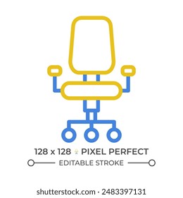 Office chair two color line icon. Computer gaming chair. Modern home office. Furniture store category bicolor outline symbol. Duotone linear pictogram. Isolated illustration. Editable stroke