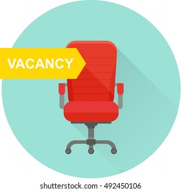 Office chair with vacant sign. Flat style vector illustration.