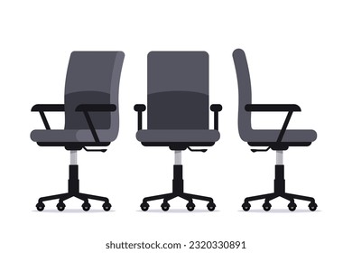 Office chair in various points of view. Furniture for office Interior in flat style. Vector illustration