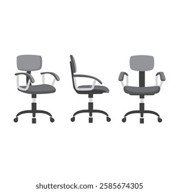 Office chair in various points of view. Furniture for office Interior in flat style. Vector illustration