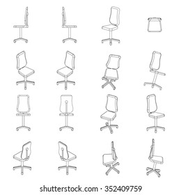 Office chair vector 3D sign. Icons set isolated on white.