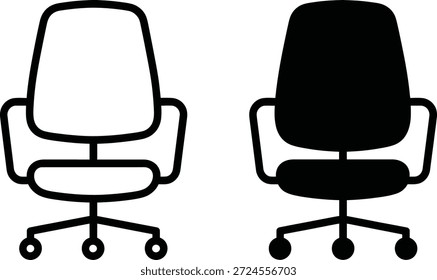 Office Chair Vector Icon Set Featuring Outline and Silhouette Flat Designs for Workplace Interiors