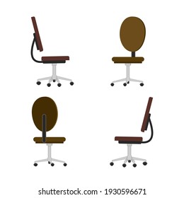 Office chair. Vector image of an office chair on a white background. The chair is adjustable on wheels. Front, back, and side view of the chair.