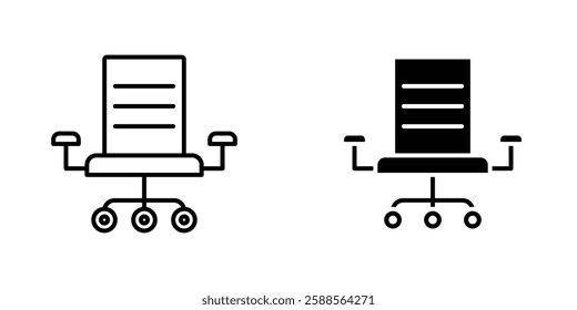 Office chair vectors icons set in filled and strokes on white background