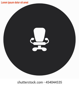 Office chair web icon. Gray circle button with white illustration.