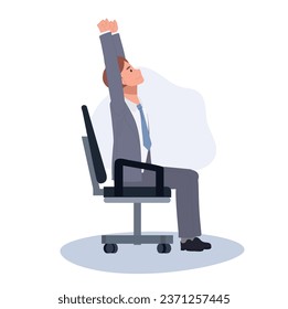 Office Chair Yoga for Balance and Relaxation. Businessman Doing Office Chair Yoga Exercise for Wellness and Stress Relief