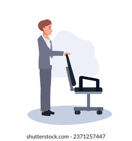 Office Chair Yoga for Balance and Relaxation. Businessman Doing Office Chair Yoga Exercise for Wellness and Stress Relief