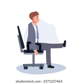 Office Chair Yoga for Balance and Relaxation. Businessman Doing Office Chair Yoga Exercise for Wellness and Stress Relief