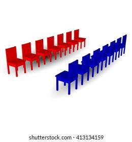 Office chairs facing each other. Furniture for work and play. Vector illustration. 