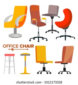 Office Chairs Set Vector. Business Hiring And Recruiting. Empty Chair Seat For Employee. Ergonomic Armchair For Executive Director. Modern Furniture Icon Illustration
