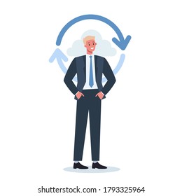 Office character and the cloud technology. Data information exchange, cloud technology concept. Idea of modern digital technology and information protection. Vector flat illustration