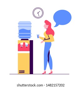 Office character on the break standing at the water cooler and chatting. Business conversation. Isolated vector illustration in cartoon style