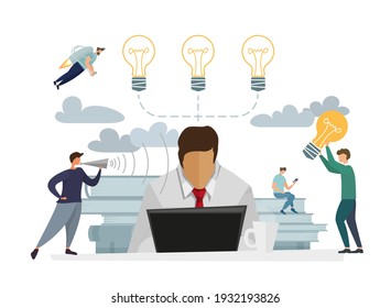 Office Characters Workers Working Computers with Laptop. Team Work Organization Concept. Market analytics. Finance prediction, trends forecast, business strategy analytics flat vector illustration