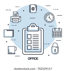 office checklist paper clock calendar printer file