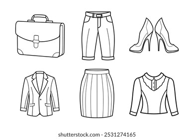 Office Chic Vector Line Art Bundle mit professioneller Kleidung