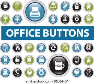 Office Cirlce Buttons, Icons, Signs, Vector Illustrations