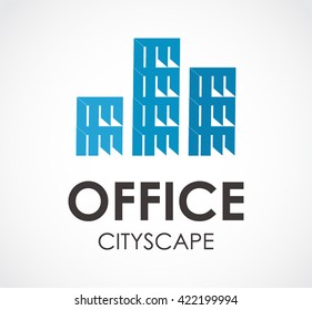 Office city of building abstract vector and logo design or template investment business icon of company identity symbol concept