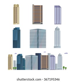 Office city building. Downtown landscape, skyline. Office Buildings vector illustration. Business center and residential downtown city area buildings.